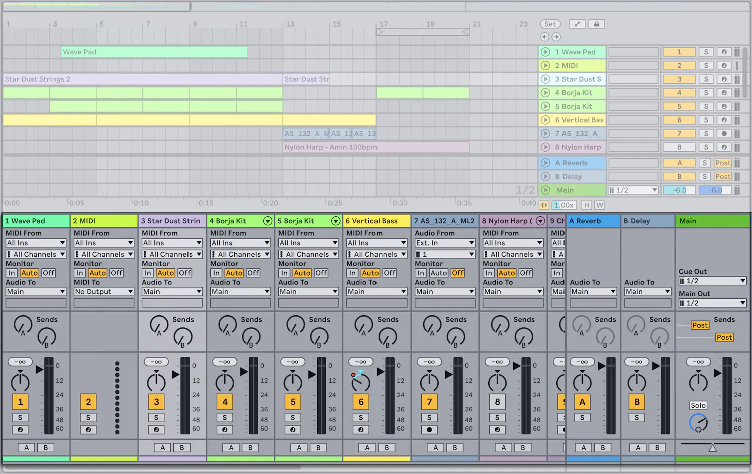 Микшер Arrangement View в Ableton Live