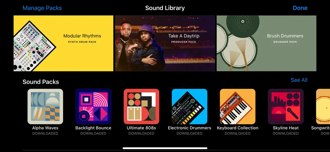 Библиотека звуков GarageBand на iPhone