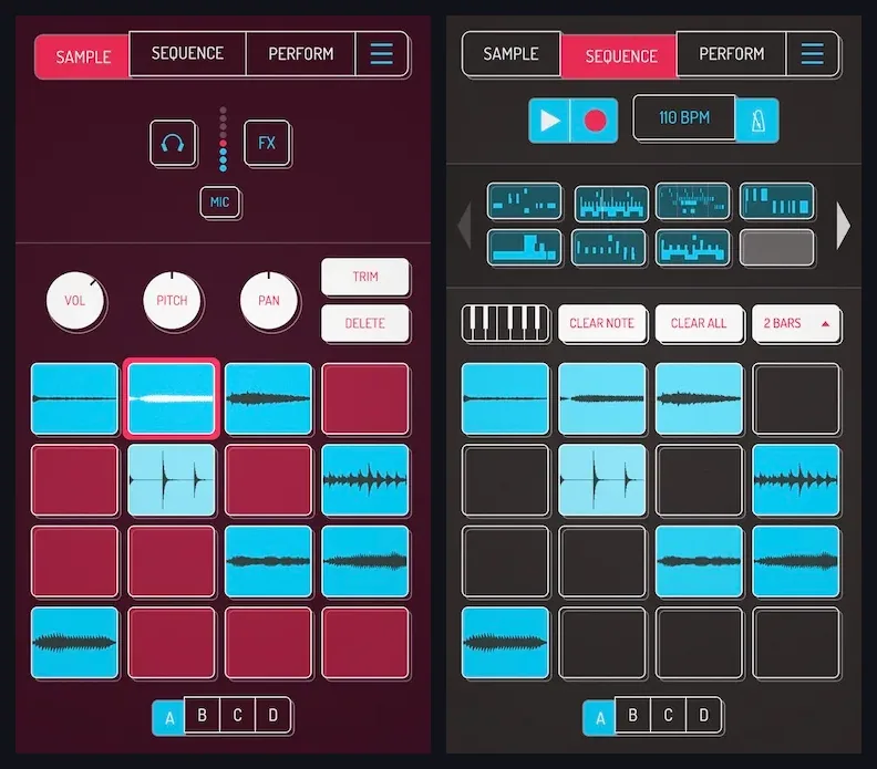 Экраны записи сэмплов и секвенсора Koala Sampler