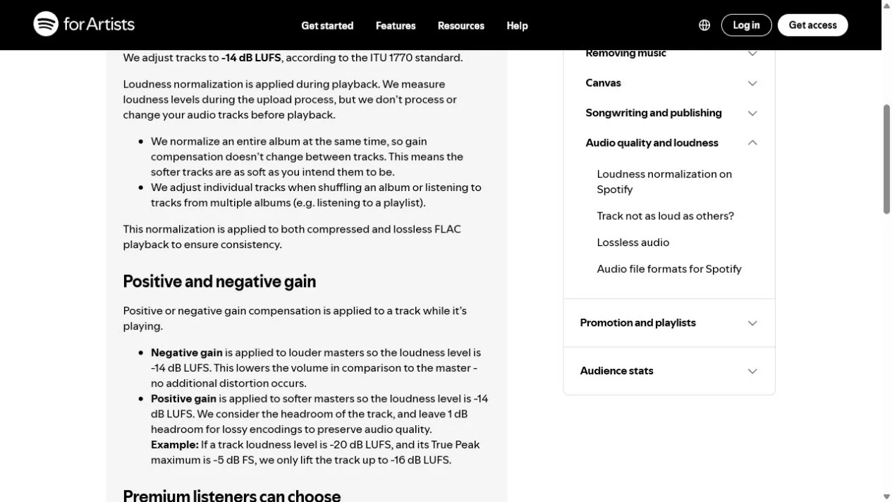 Официальная справка Spotify for Artists о нормализации громкости